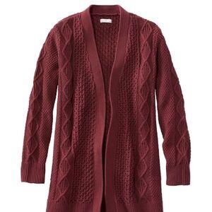 LL Bean Signature Combed Cotton Open Cardigan Cable sz Small in Deep Wine NWT